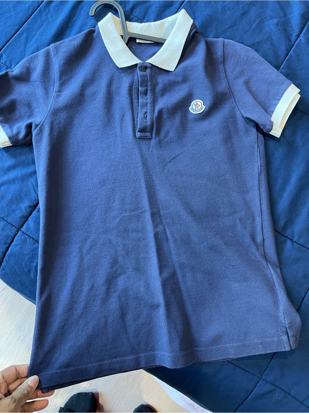 Authentic MonclerLA Navy Polo style shirt with White Trim Kids Shirt size 12 boy